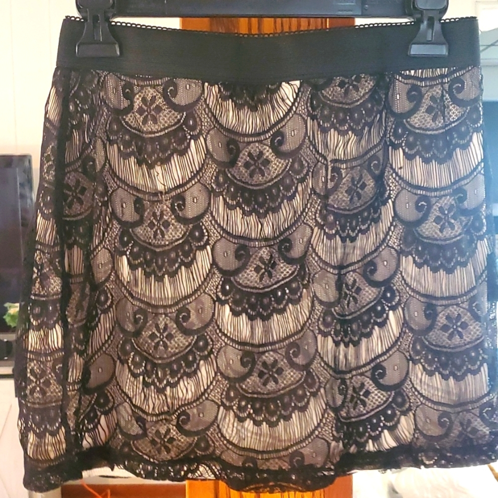 Xhilaration Black and Nude Lace Mini Skirt